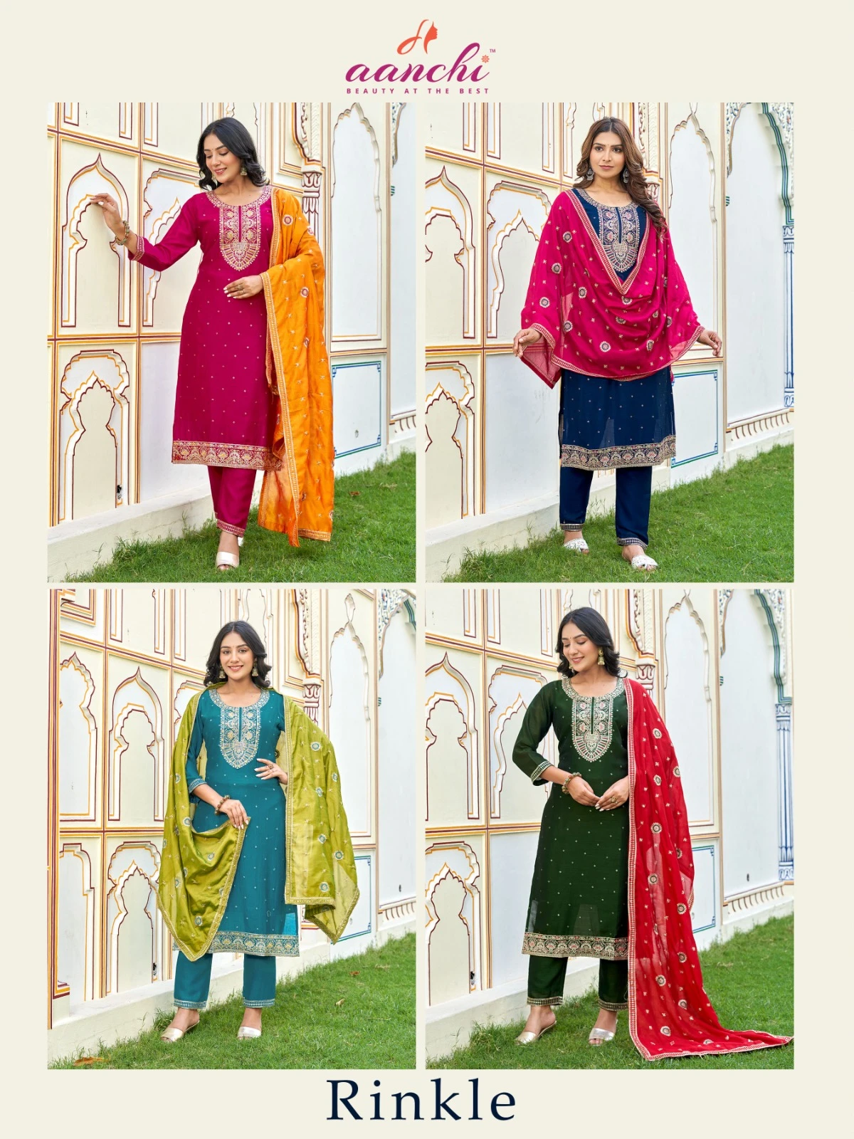 Aanchi Kurtis Rinkle Vichitra Wholesale Readymade Salwar Suit Catalog — Wholesale Salwar Suits, Aanchi wholesale from Surat — view 5